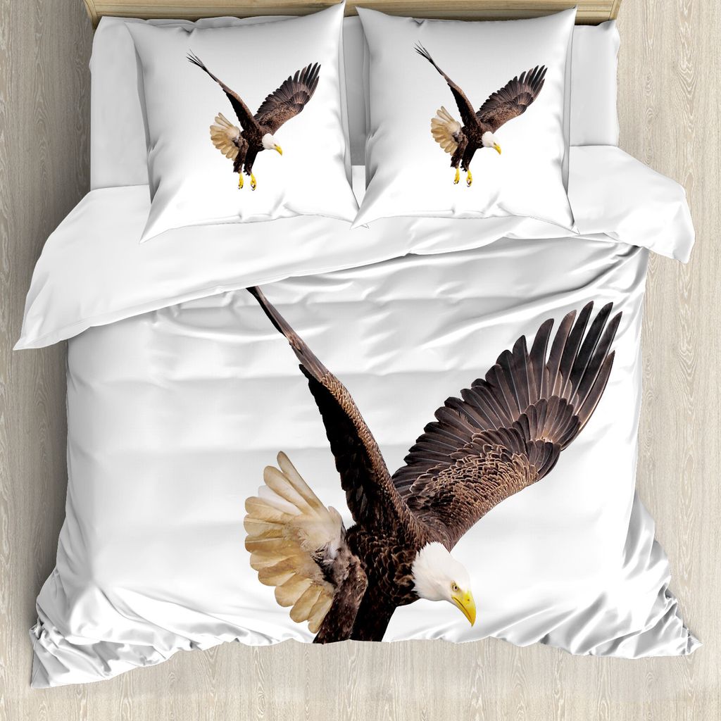 ABAKUHAUS Adler Bettbezug, Predator und Prey Szene, Milbensicher Allergiker geeignet mit Kissenbezügen, 200 cm x 200 cm - 80 x 80 cm, Creme Dunkel...