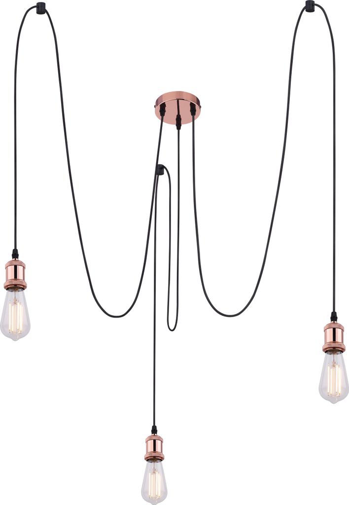 A spider pendant light with three bulbs.