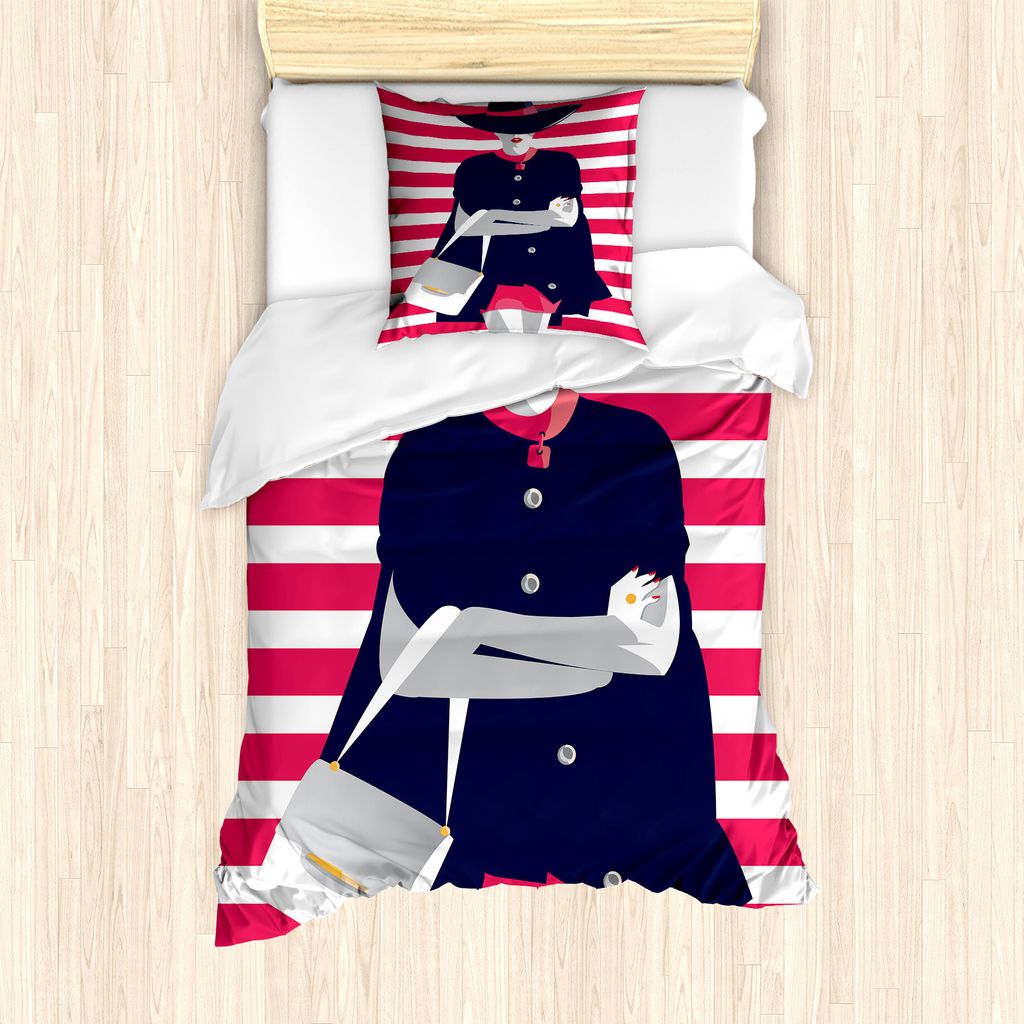 ABAKUHAUS abstrakte Frauen Bettbezug Set für Einzelbetten, Mode auf Streifen, Milbensicher Allergiker geeignet mit Kissenbezug, 135 cm x 200 cm - ...
