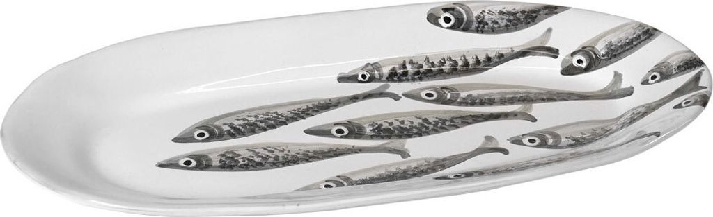Servierplatte MARINA SARDINE Fische 41x19cm weiß grau Keramik Virginia Casa