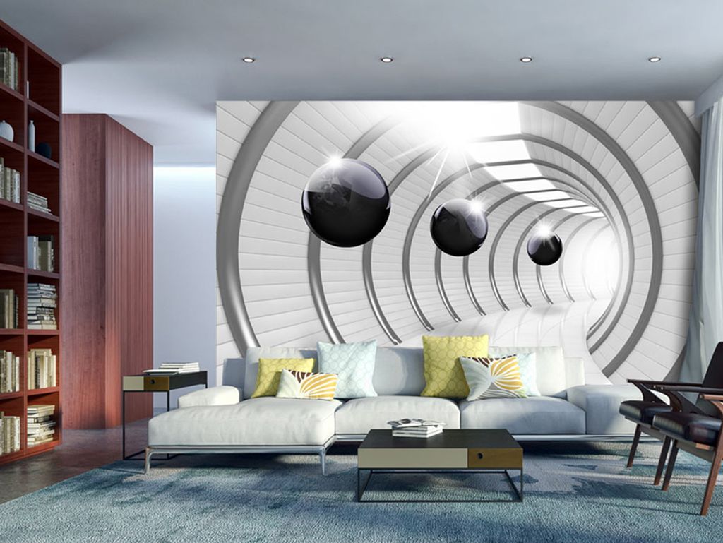 Vlies Fototapete 3D Effekt 400x280 cm Tapeten Wandtapete XXL Tunnel Kugel Abstrakt schwarz weiß a-C-0001-a-a