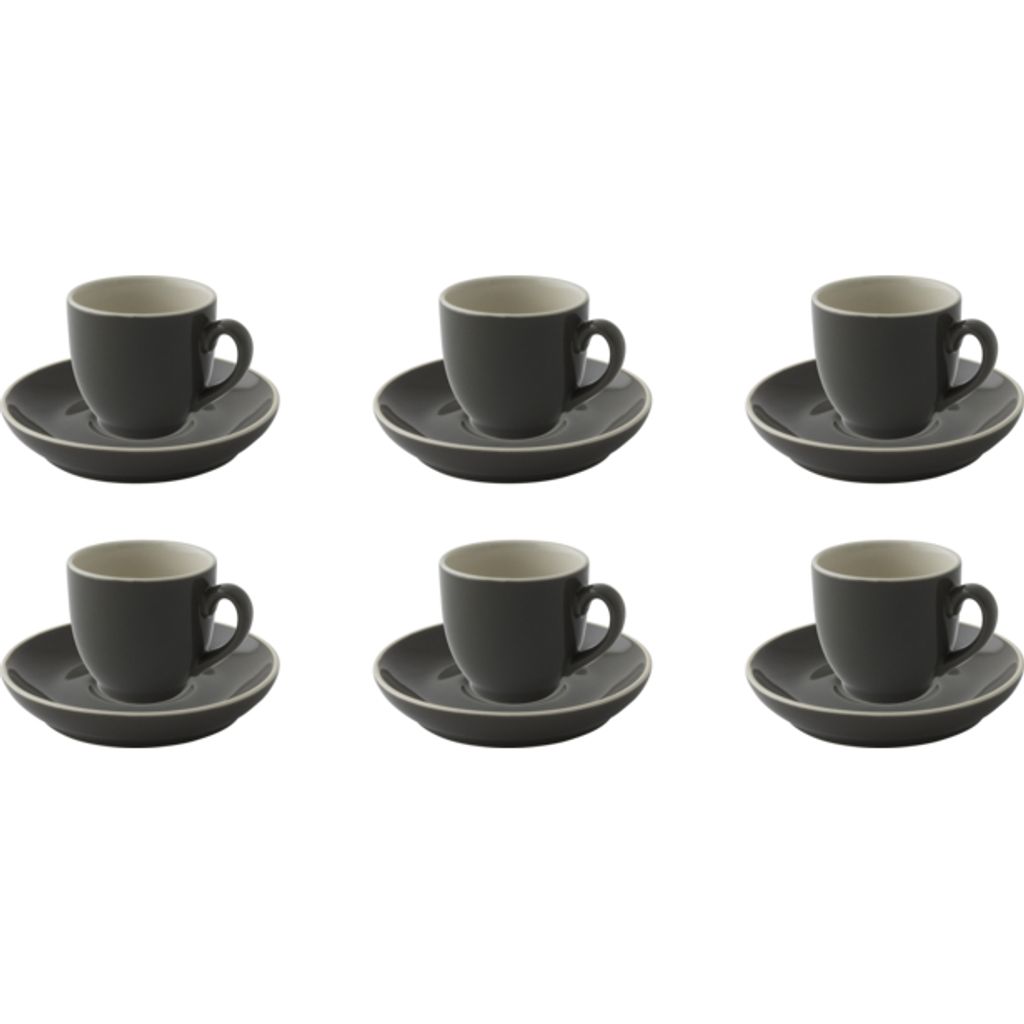 Palmer Colors Tasse mit Untertasse, 14 cl, grau Porzellan, spülmaschinenfest, 6 Stück