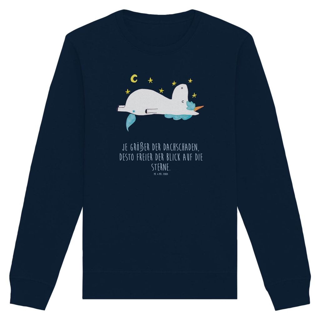Mr. & Mrs. Panda Baumwoll Pullover Einhorn Sternenhimmel Größe M - French Navy - Geschenk, Pulli, Unicorn, Sweater, Verrückt, Sterne, Einhörner...