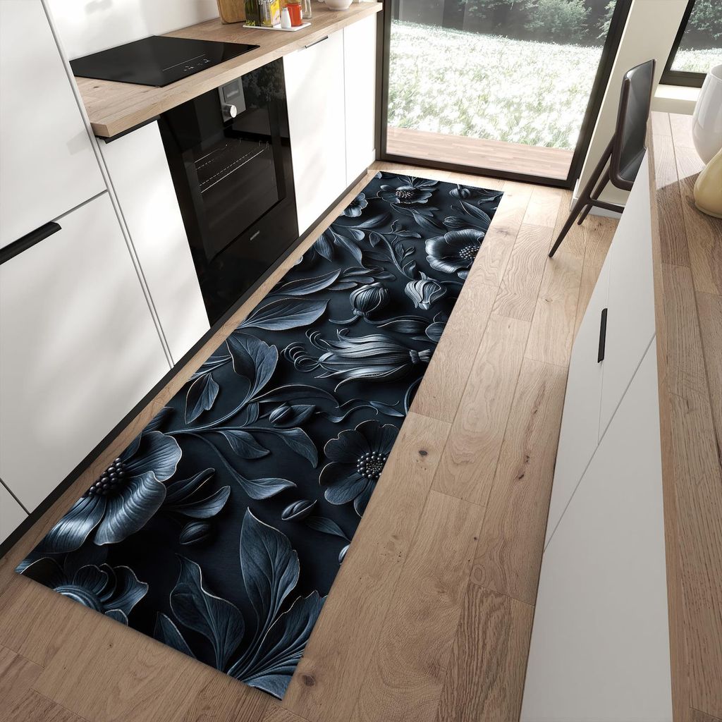 Küchenteppich 80x280cm rutschfest & abwischbar PVC Läufer - Florales Muster