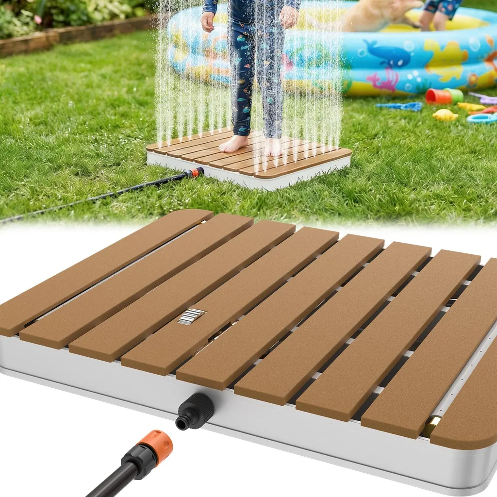 Douche de jardin Sessamen LP en WPC marron et aluminium rectangulaire