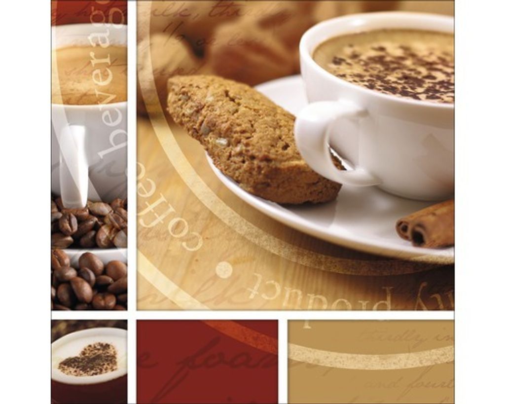 Glasbild Wanddekoration Serie 'Beverage' mit einer Collage zum Thema Kaffee, 20x20 cm