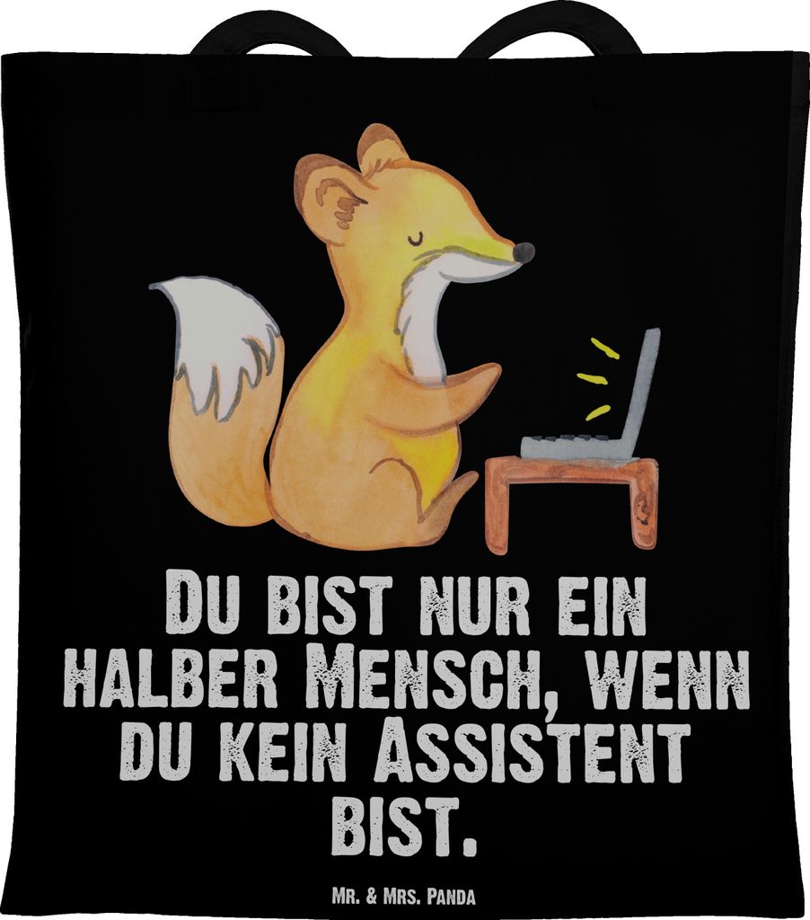 Mr. & Mrs. Panda Jutebeutel Assistent Herz - Schwarz - Geschenk, Tote Bag, Shopping Tasche, Schultasche, Laptoptasche