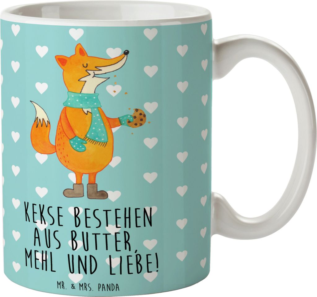 Mr. & Mrs. Panda Kaffeetasse Fuchs Keks - Türkis Pastell - Geschenk, Teetasse, Trinkbecher, Tasse, Plätzchen, Liebe, Frieren, Winter, Weihnachtli...