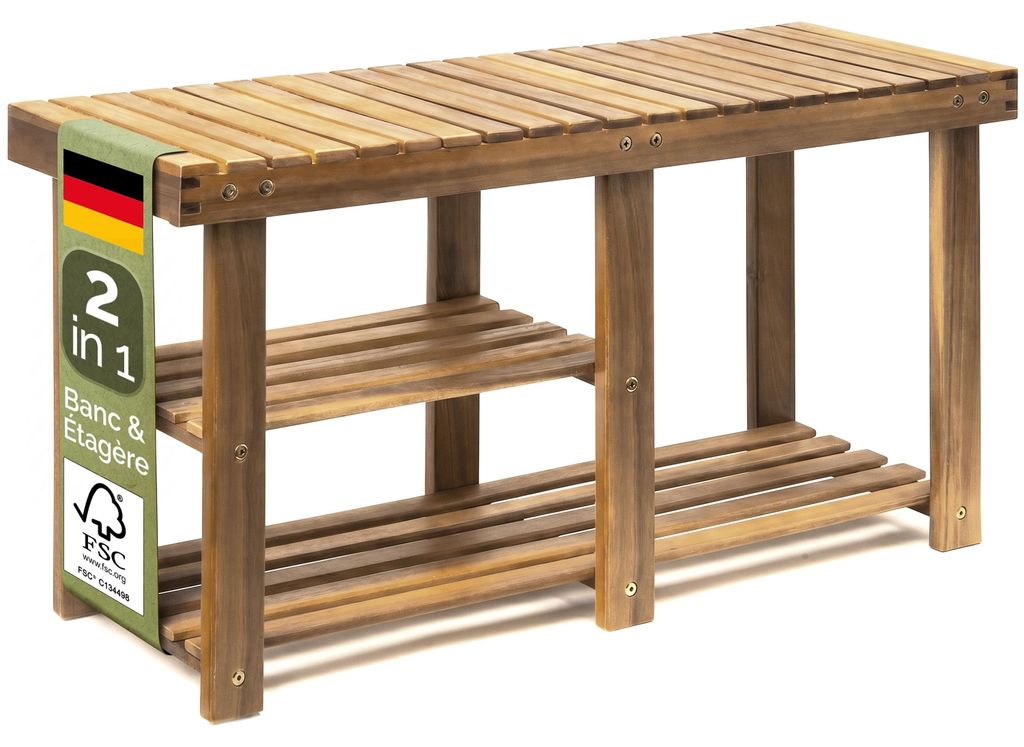 CASARIA® Étagère à chaussures avec banc 2en1 en bois Image du produit 