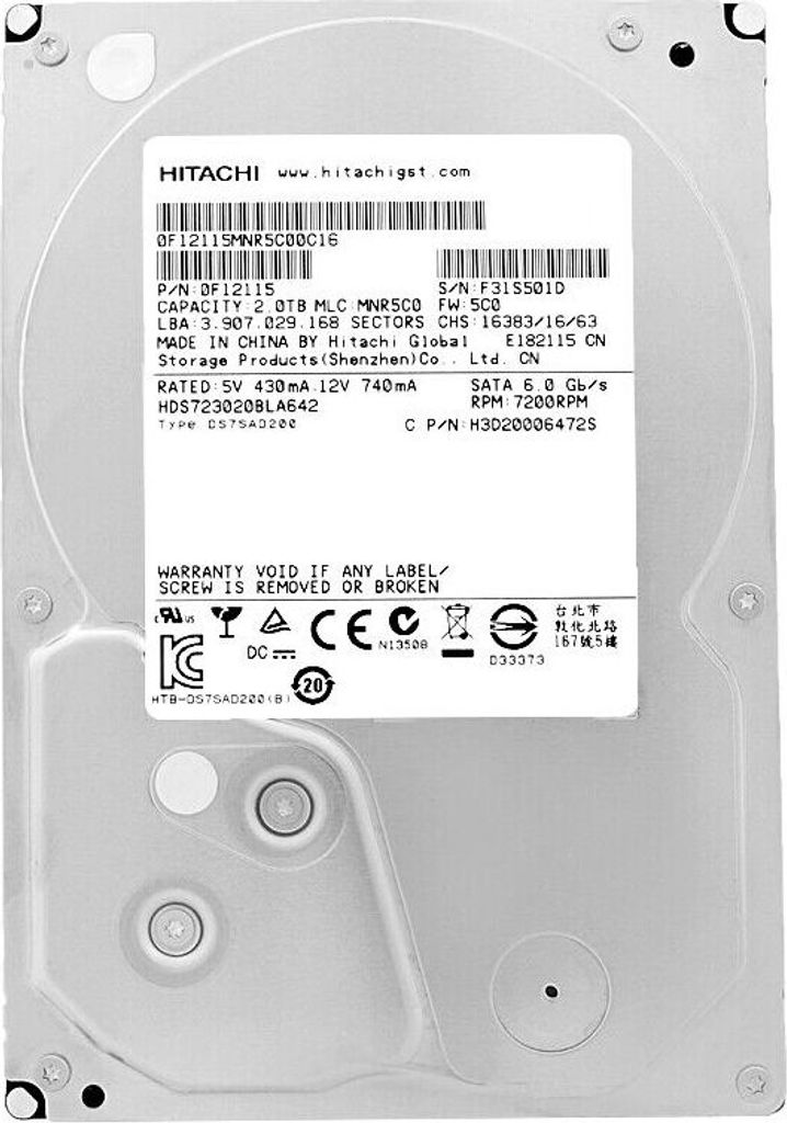 Hitachi 2Tb HDS723020BLA642 64Mb Cache 7200Rpm Sata III 3.5'' Zoll