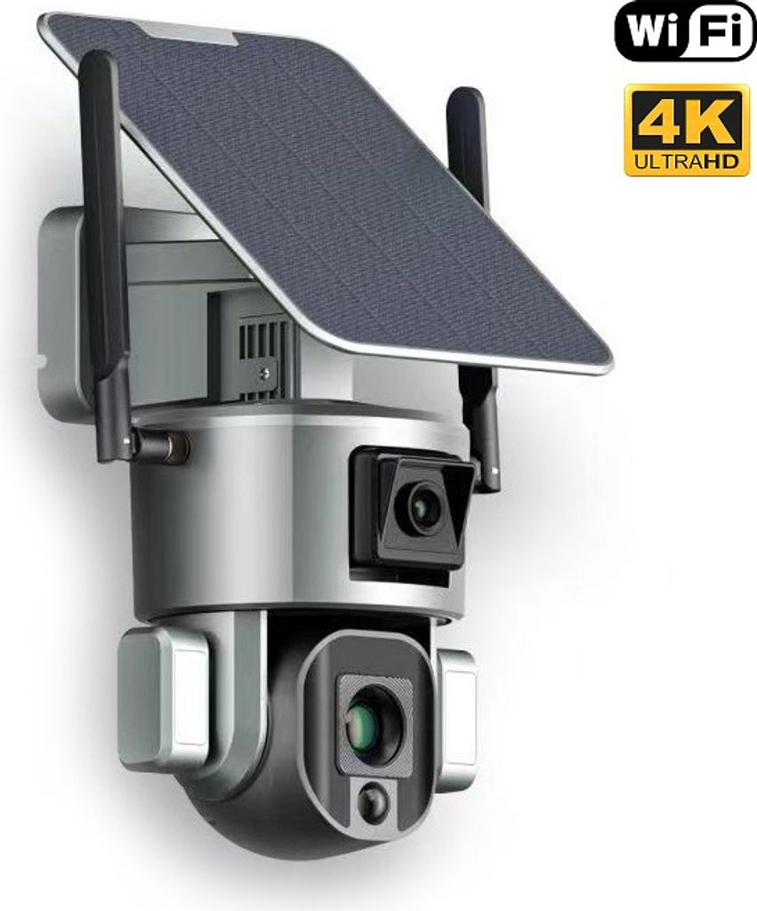 Secutek SHT-SPB5-WLAN batteriebetriebene Dual PTZ WLAN IP Funkkamera mit Solarpanel