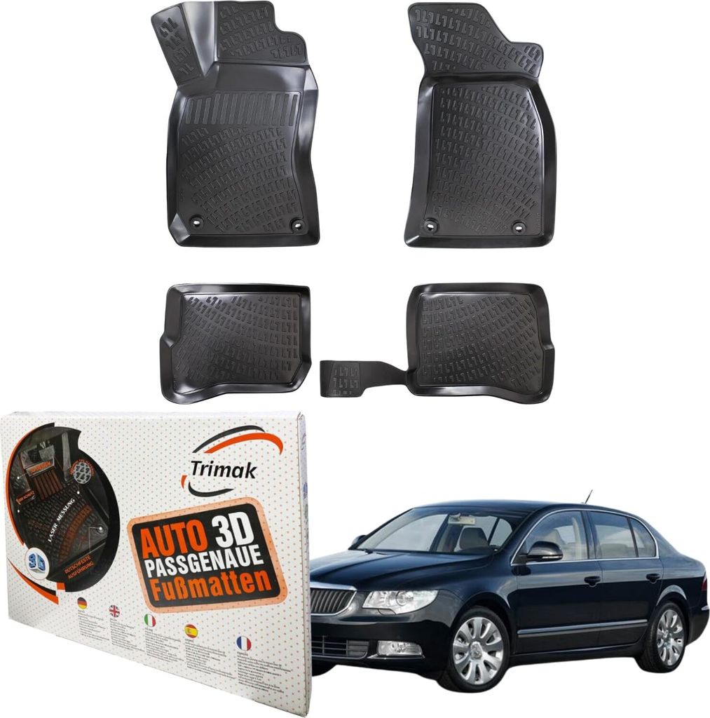 Trimak Autofußmatten kompatibel mit Škoda Superb I. 2001 bis 2008 Auto Allwetter Gummimatten
