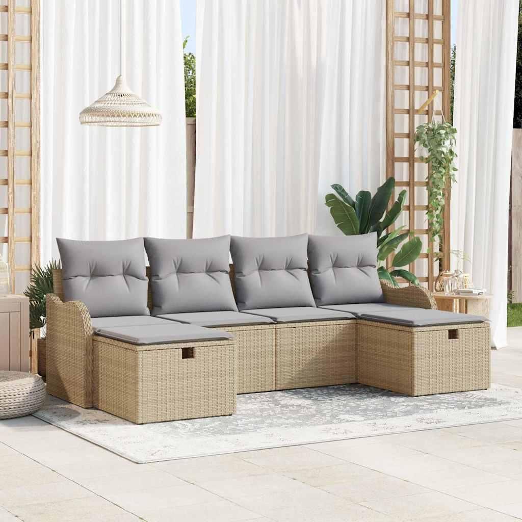 Maison Exclusive - Gartensofa-set mit Kissen mit Speicher 6 pcs Beige Poly-Rattan