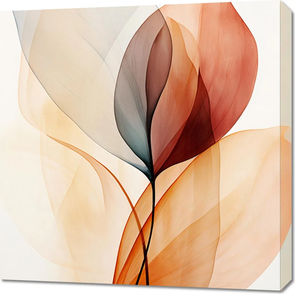 Tableau 70 x 70 cm Feuilles éthérées - Décoration murale carrée en toile