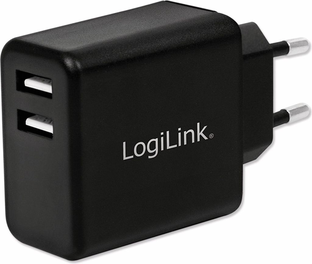 LOGILINK USB Wall Charger, 2port, 2x USB-AF, 12W, black