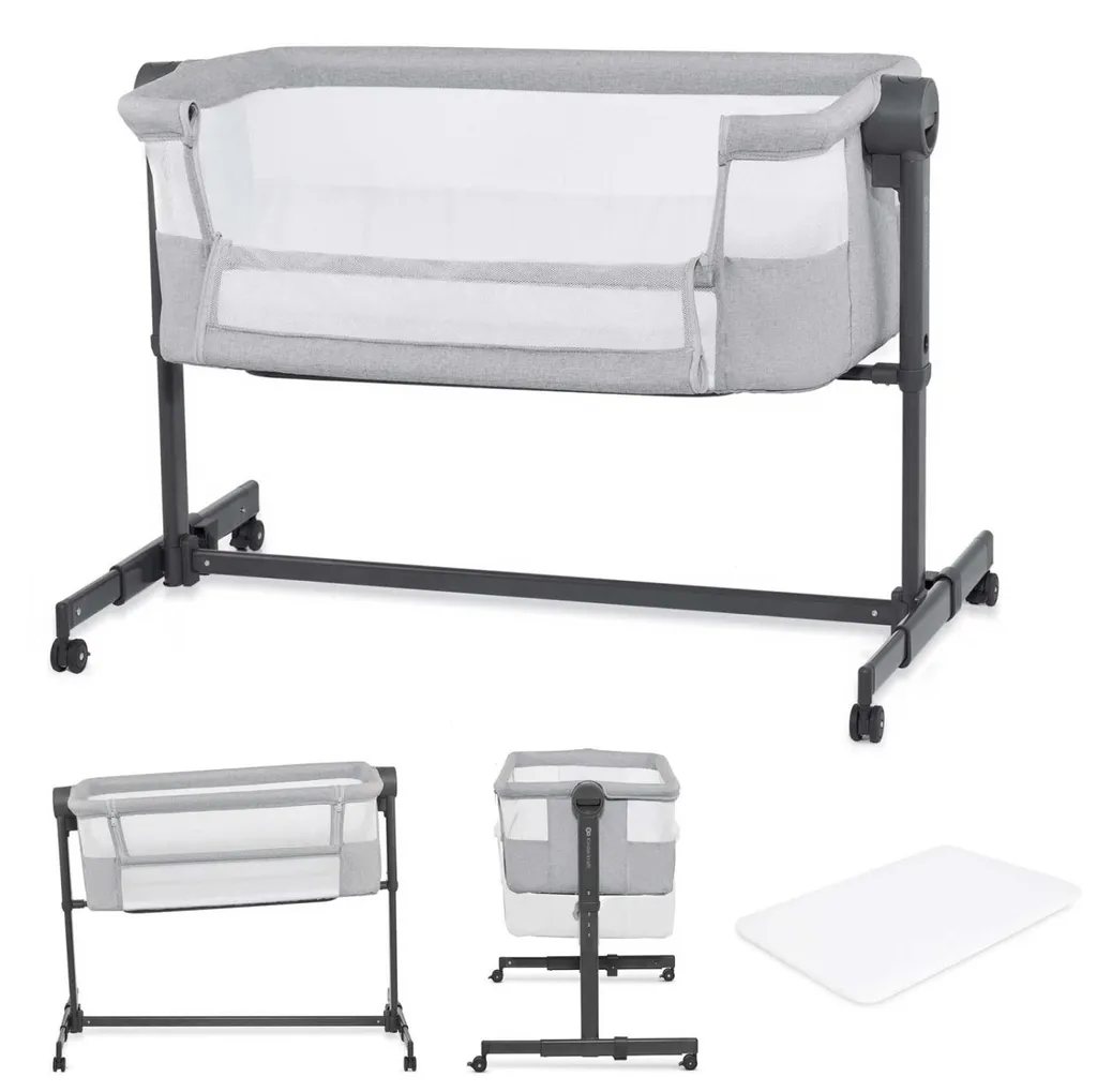 Kinderkraft Nestee Up2 Gris Clair Lit à Barreaux et Cododo Bébé 2 en 1