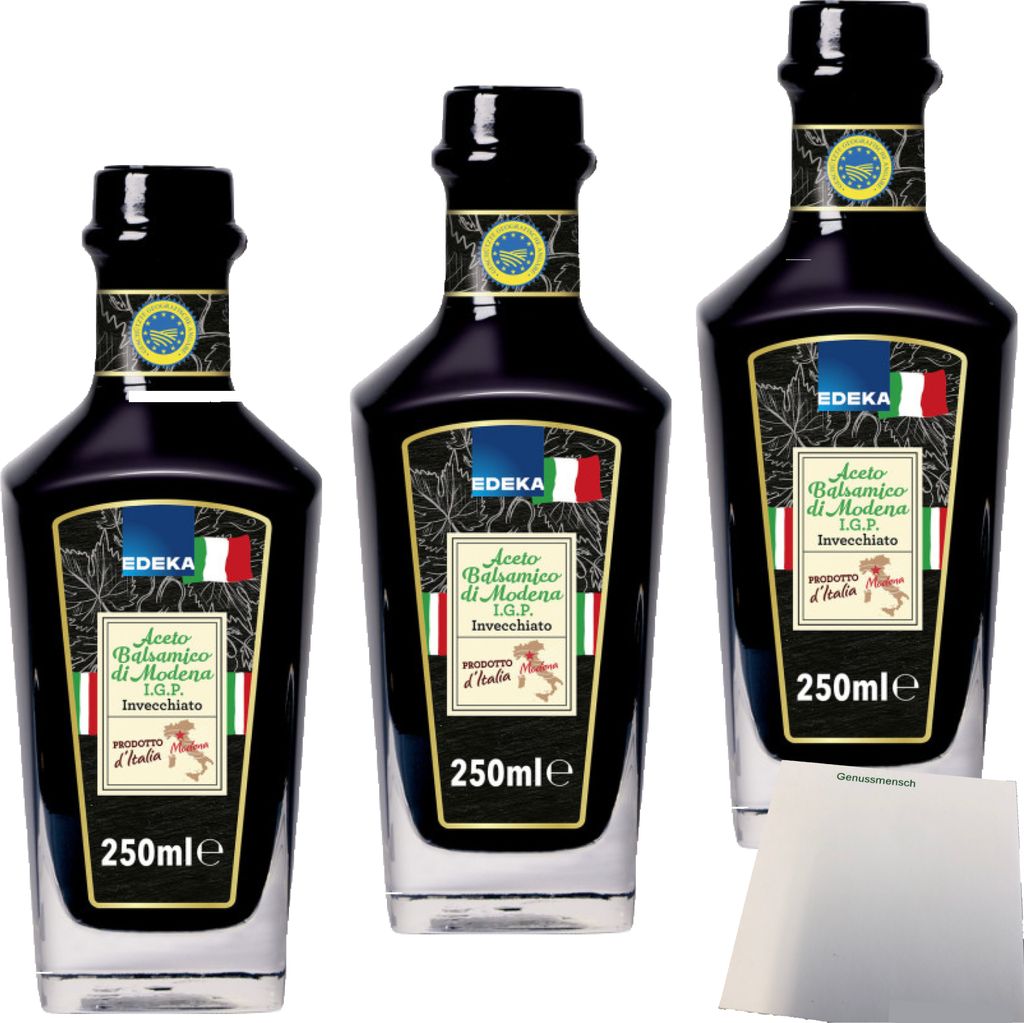Edeka Italia Aceto Balsamico di Modena I.G.P. Invecchiato 3er Pack (3x250g Flasche) + usy Block