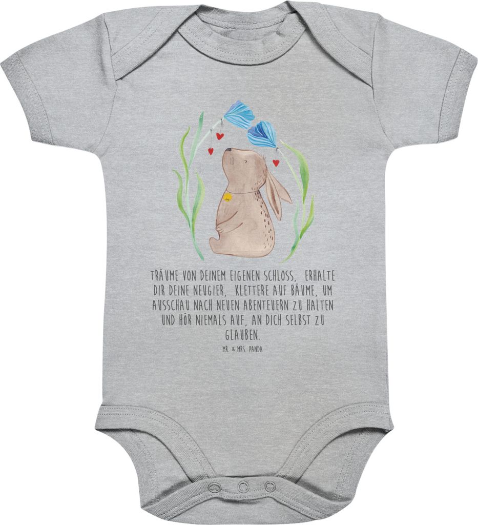 Mr. & Mrs. Panda Strampler Baby Hase Blume 1. - 3. Monat - Heather Grey - Geschenk, Babybody kurzarm, Träume, Geburtstag, Ostern, babykleidung bod...