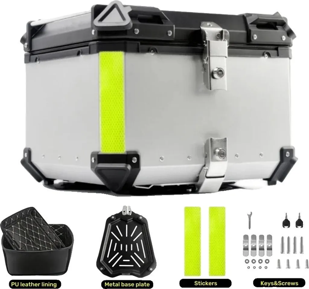 Valise Arrière Moto 55L Aluminium Argent - Bagagerie Étanche pour Trail