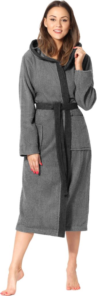 Ladeheid Damen Frottee Bademantel aus 100% Baumwolle LA40-191 (Dunkelgrau-12/Schwarz-30, M)