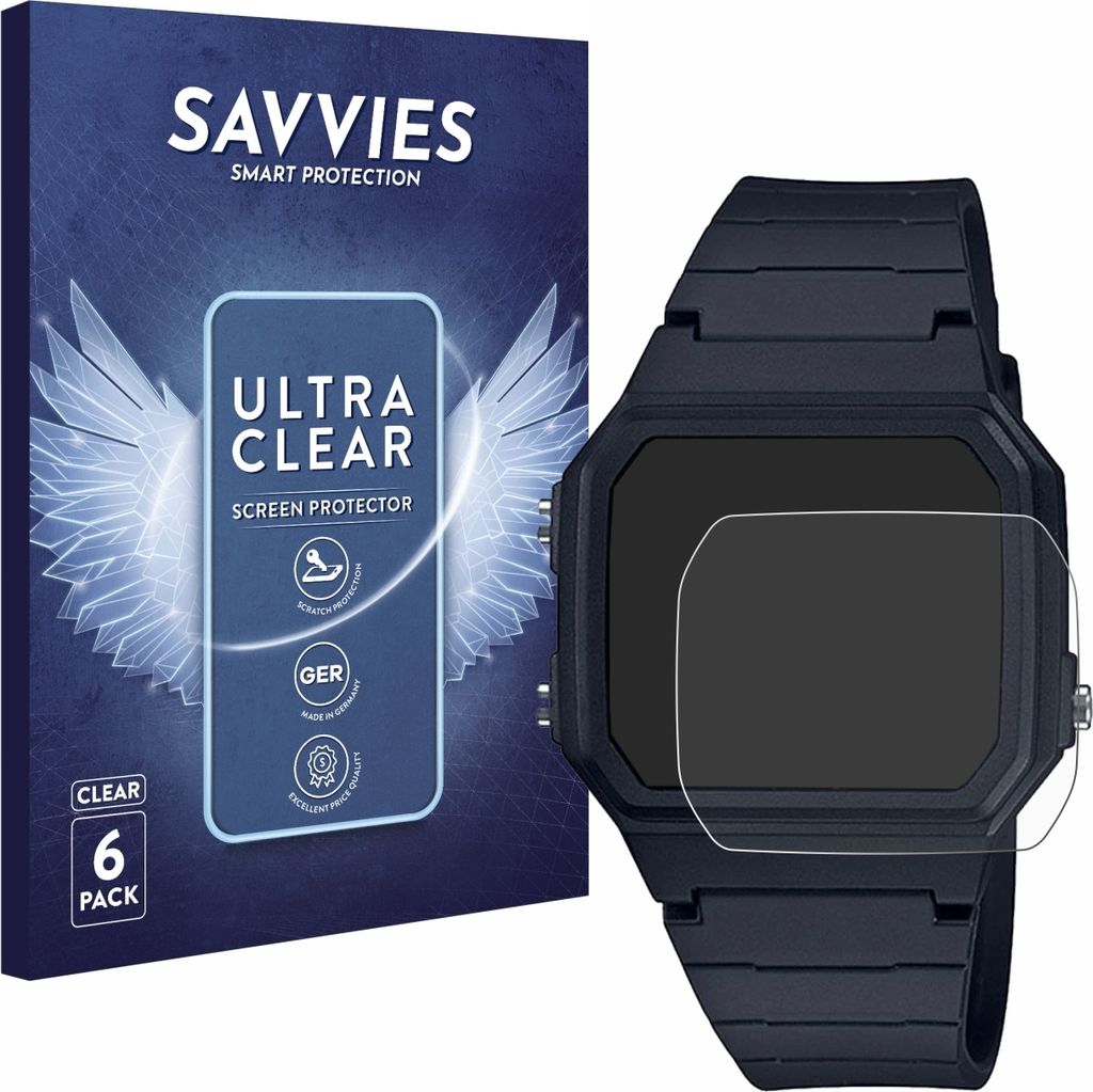6x Für Casio Uni F-91W Schutzfolie Savvies Displayschutz Produktbild 