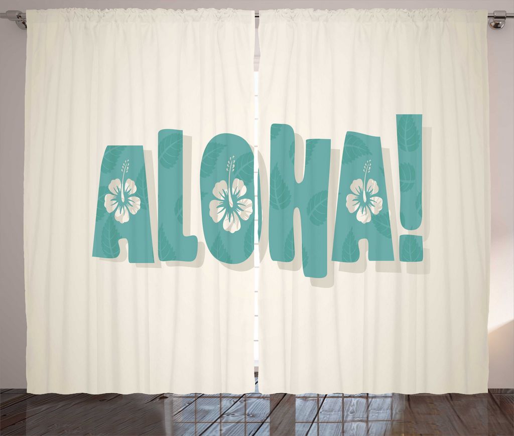 ABAKUHAUS Aloha Rustikaler Gardine, Bubbly Blumen Kalligraphie, Wohnzimmer Universalband Gardinen mit Schlaufen und Haken, 280 x 225 cm, Eischale u...