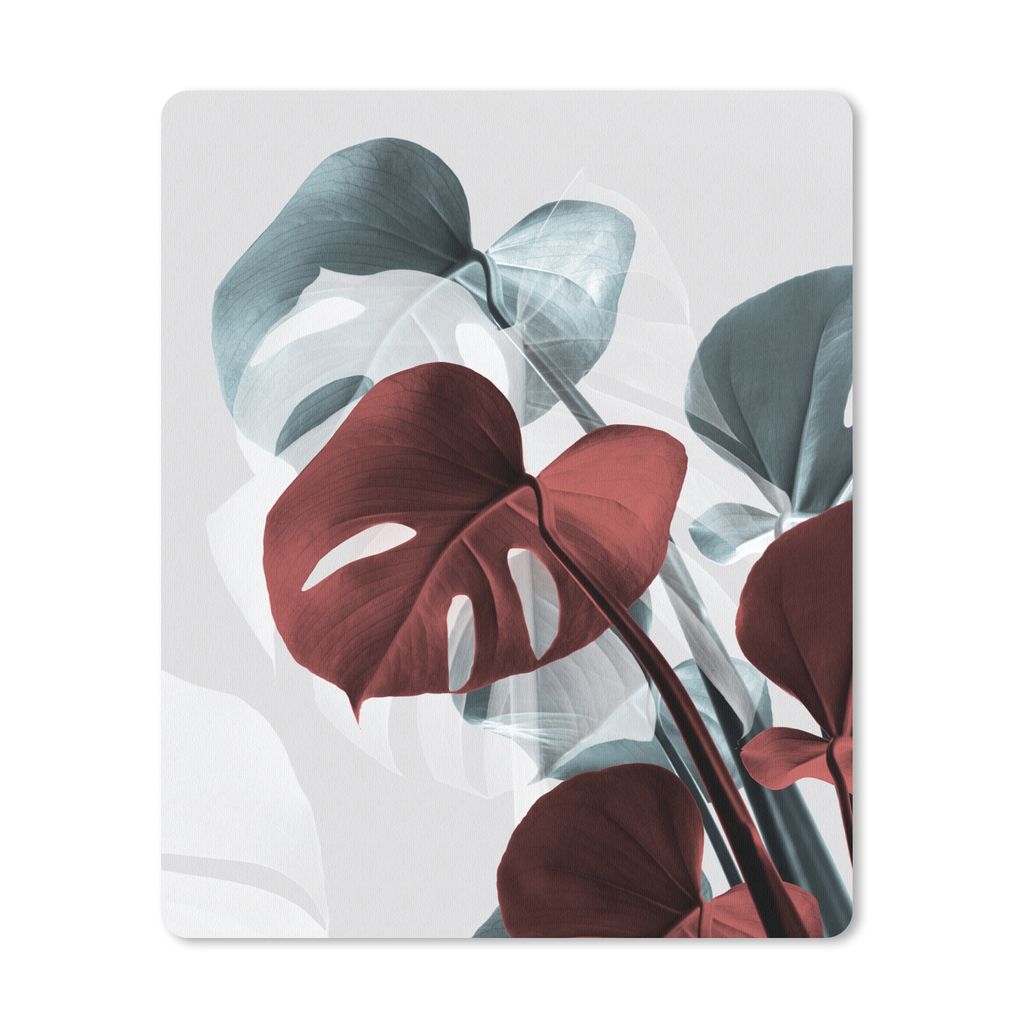MuchoWow Mauspad Mousepad Monstera - Rot - Pastell - Stilleben 19x23 cm - Mousepads - Maus Mat - Pad - Mausunterlage - Mauspads - Spielen