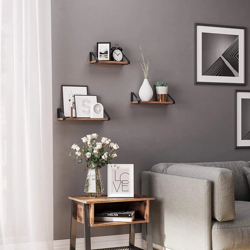 Étagères murales Sheldon pour salon lot de 3 déco marron rustique - 3