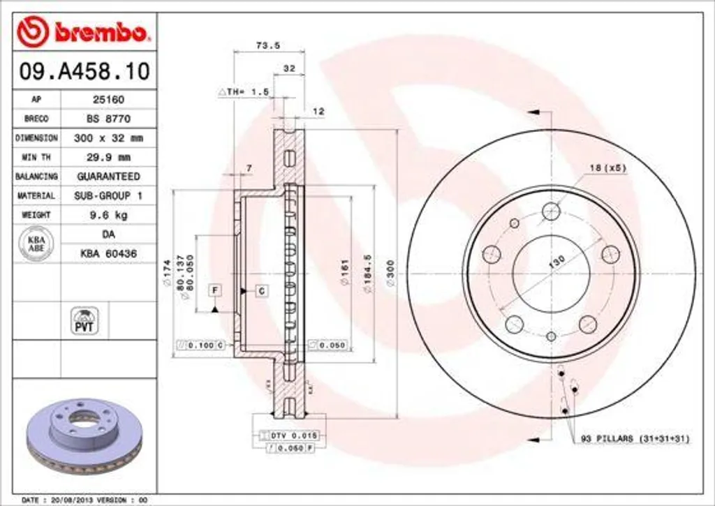 Disque de frein ventilé avant pour utilitaire Boxer Jumper et Fiat Ducato