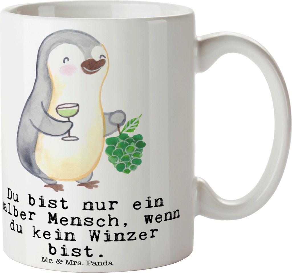 Mr. & Mrs. Panda Henkeltasse Winzer Herz - Weiß - Geschenk, Teepott, Kaffeetasse, Tasse, Kaffeebecher, cappuccinotasse, Teebecher