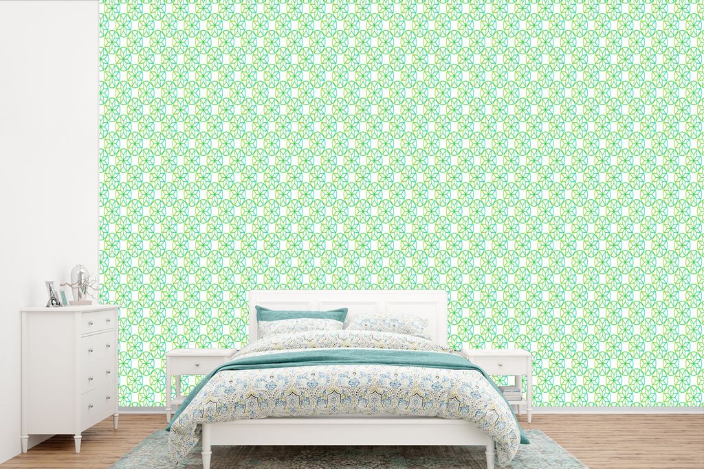 MuchoWow Fototapete für Wohnzimmer oder Schlafzimmer Wandtapete Vinyl Motivtapete Grün - Sterne - Kreis - 420x280 cm - Zimmer für Kinder