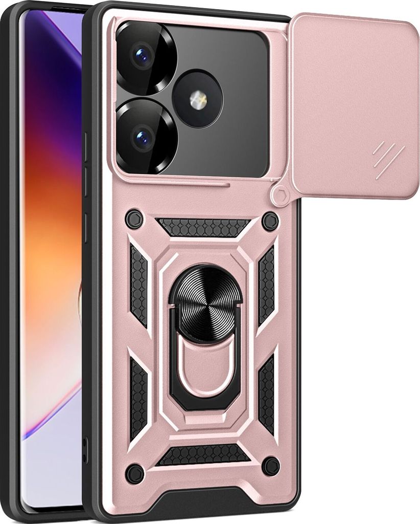 Hülle für Xiaomi Redmi Turbo 3 /Poco F6 5G Magnetische Ring Ständer Halter Dia Kameraschutz TPU Bumper Silikon Schutzhülle Rosa