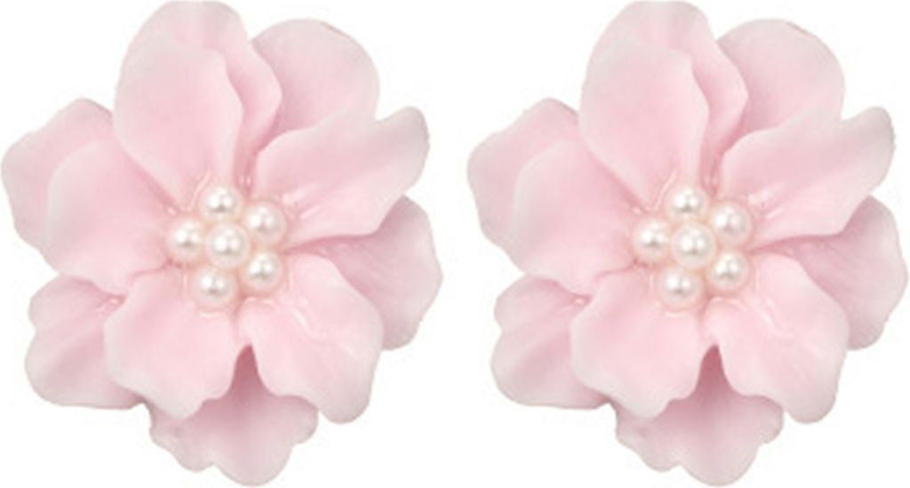 1 Paar Ohrstecker, Anti-Allergie, dekorativ, exquisites Temperament, Übertreibung, Blume, Kunstperlen-Ohrringe für Dating-Rosa