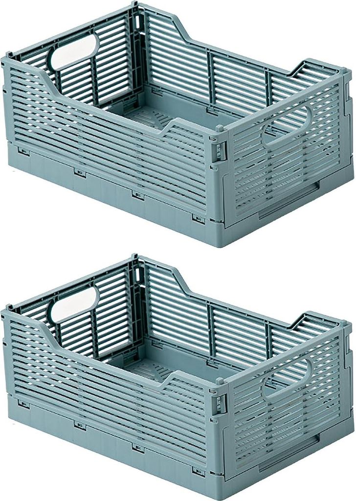 Klappbox 2 Stück Klappkiste Faltbar Aufbewahrungskörbe Stapelbar Aufbewahrungsboxen für Küche,Bad,Büro,Schrank(Blau, 30*20*12cm)
