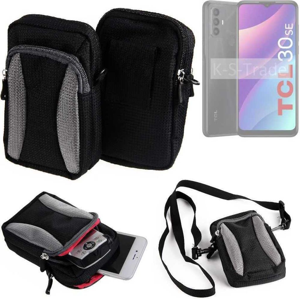 K-S-Trade Holster Schutz Hülle kompatibel mit TCL 30 Se Handy Hülle Gürteltasche Umhängetasche mit Zusatzfach schwarz