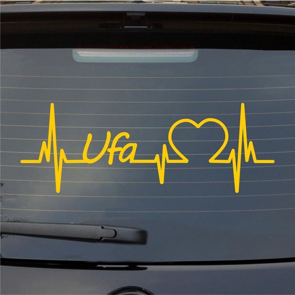 Heckscheibenaufkleber UFA Herzschlag Puls Stadt Liebe 55x19 cm Gelb Auto Aufkleber Sticker