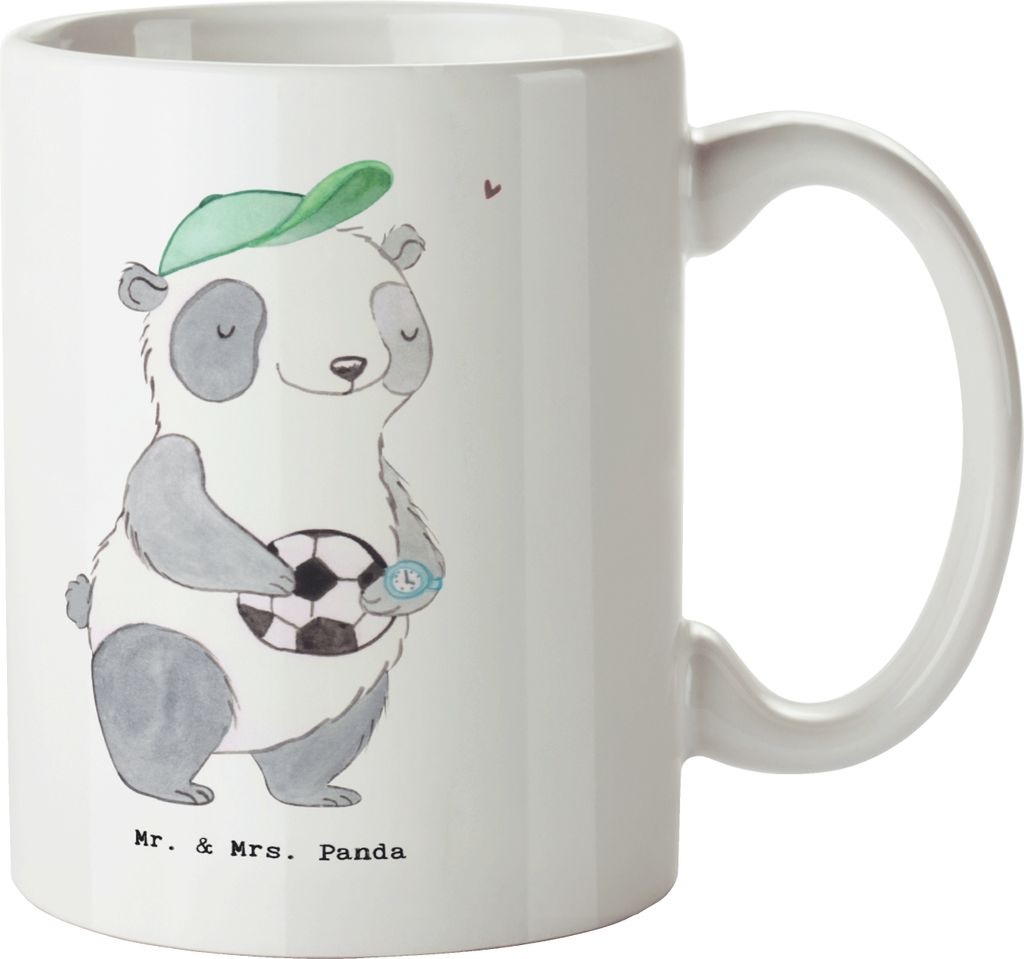 Mr. & Mrs. Panda Pott Fußballtrainer Herz - Weiß - Geschenk, Fußballspiel, Glücksbringer, Becher, Kaffeebecher, Kaffeetasse, bedruckt, haferl, ...
