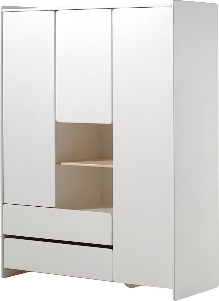 Kleiderschrank Karilynn 133x55x190 Schrank MDF+Massivholz Weiß