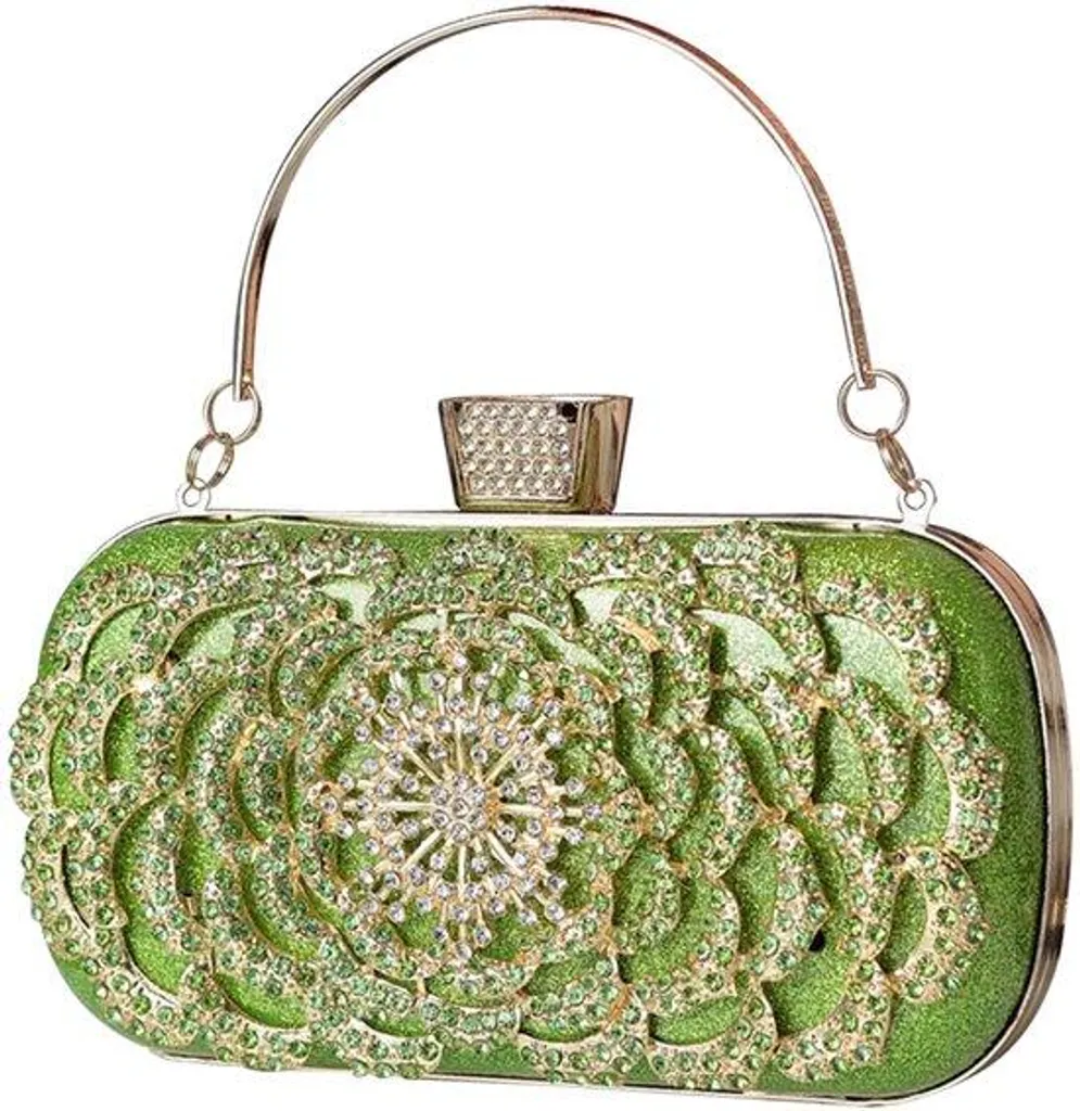 Pochette verte à paillettes avec chaîne dorée pour soirée et fêtes
