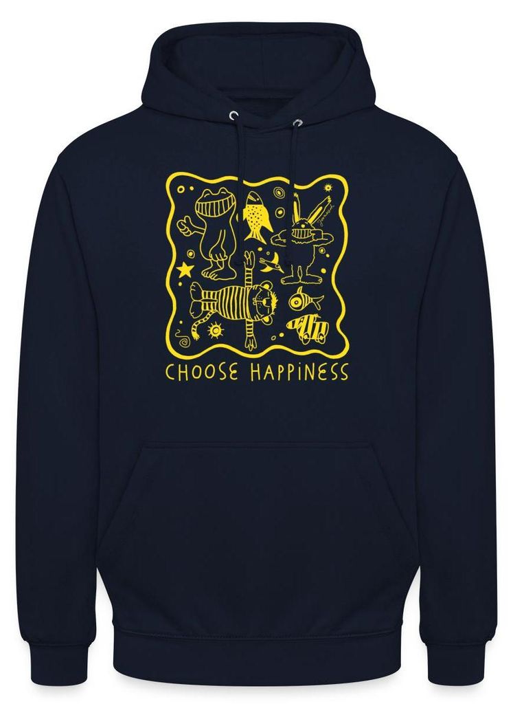 Spreadshirt Janosch Choose Happiness Gelbes Design Uni Hoodie, XL, Navy