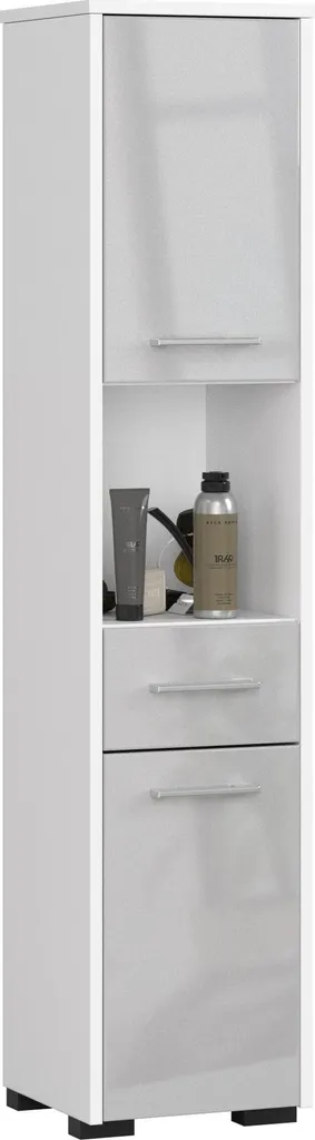 Meuble Colonne de Rangement Salle de Bain Blanc Brillant 2 Portes 140cm