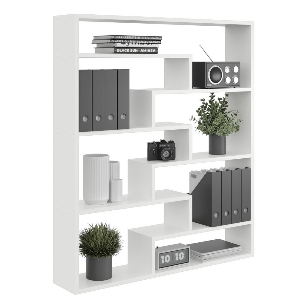 Weißes Bücherregal 103x119 cm – modernes offenes Regal für Bücher, Ordner & Deko – Standregal für Wohnzimmer oder Büro