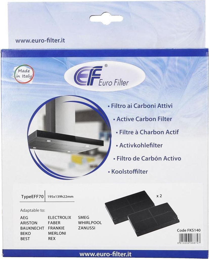 2Stk Kohlefilter Aktivkohlefilter eckig Eurofilter FKS140 wie Electrolux AEG 902980049/8 EFF70 MCFE05 195x139mm Dunstabzugshaube auch Bauknecht 484...