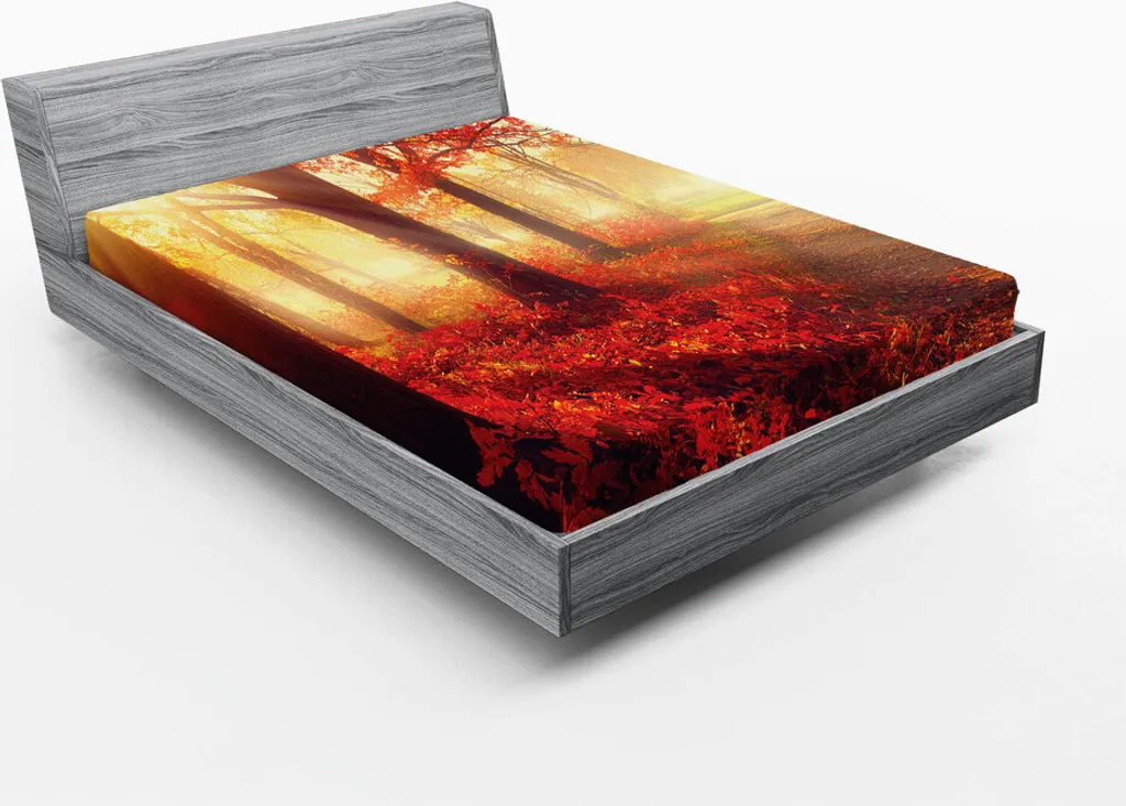 Drap-housse 180x200 cm en Microfibre Imprimé Paysage Forêt Matinale