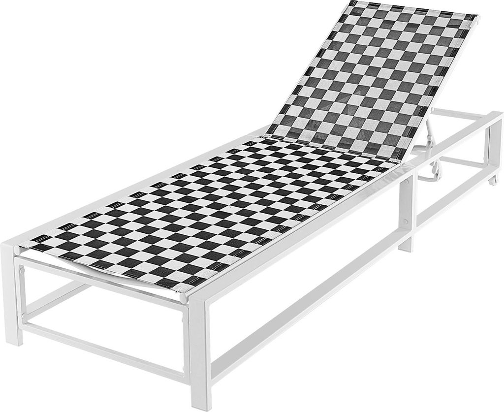 COSTWAY Sonnenliege Gartenliege XXL mit Rollen & verstellbarer Rückenlehne, Terrassenliege Liegestuhl bis 180 kg belastbar, Schwarz Weiß