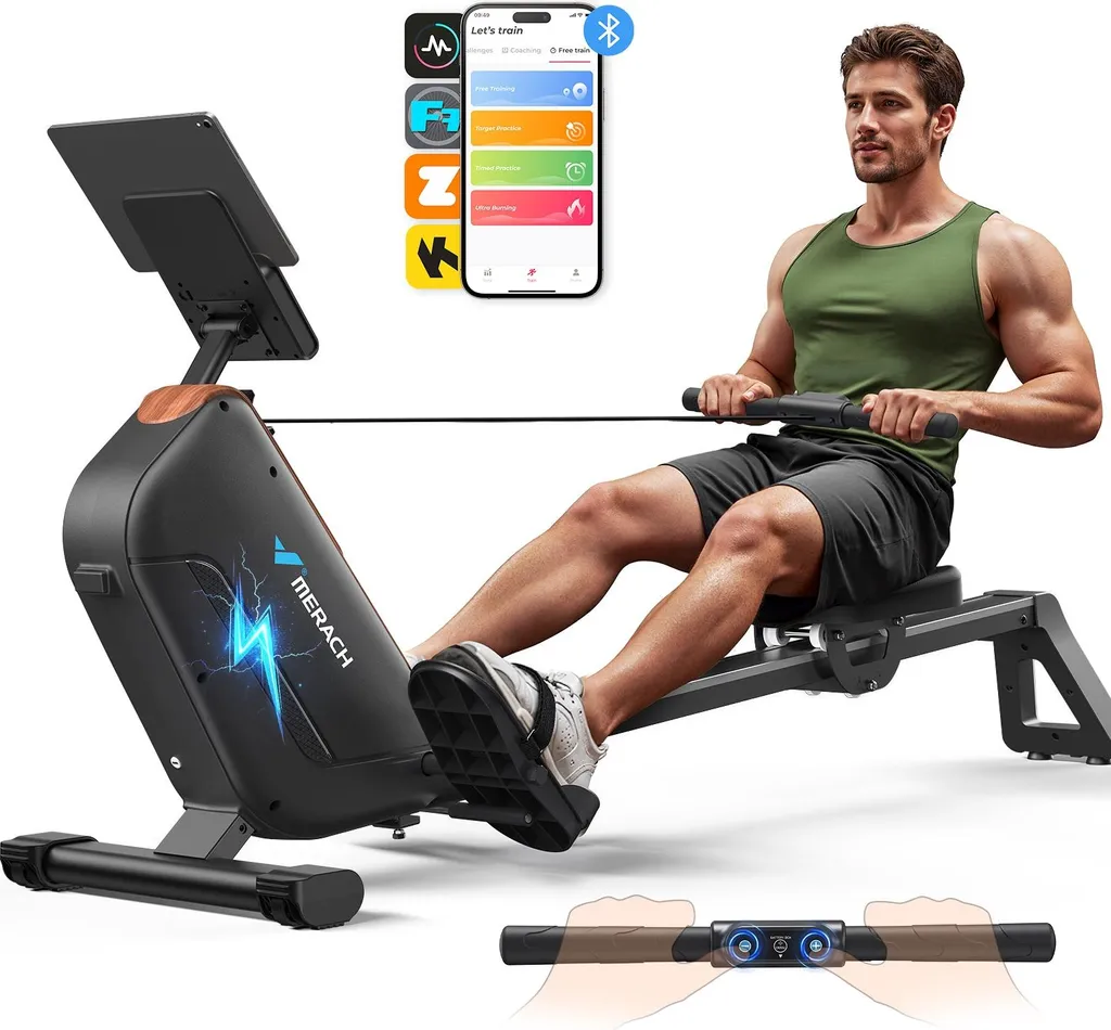 Rameur fitness MERACH pour entraînement complet à domicile, pliable