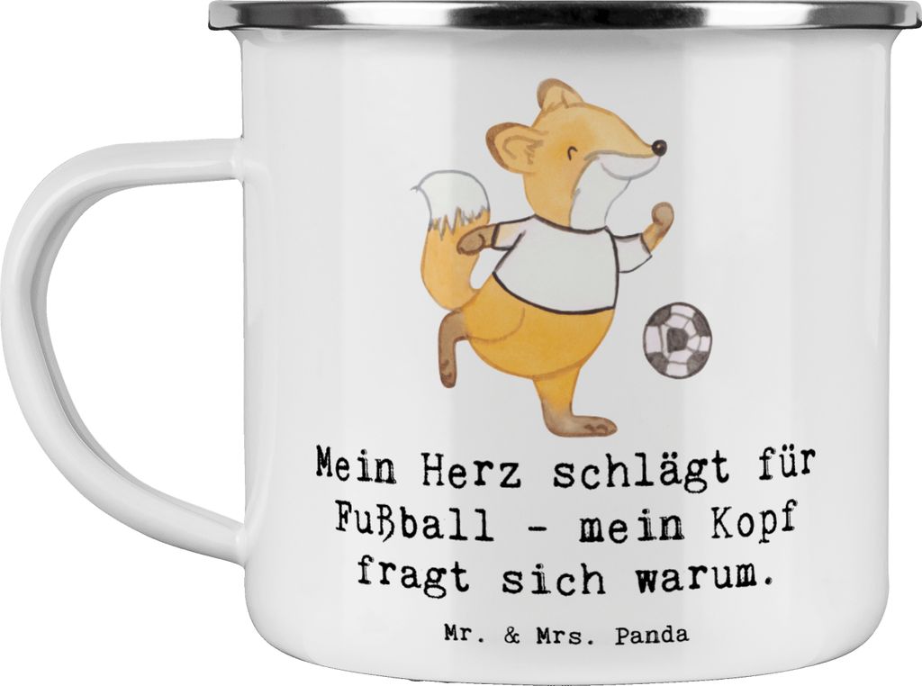 Mr. & Mrs. Panda Pott Fußball Liebe - Weiß - Geschenk, Emaille Tasse, Haferl, Campingtasse, Herz, Teamsport, Leidenschaft, Sportler, Verstand, Sp...