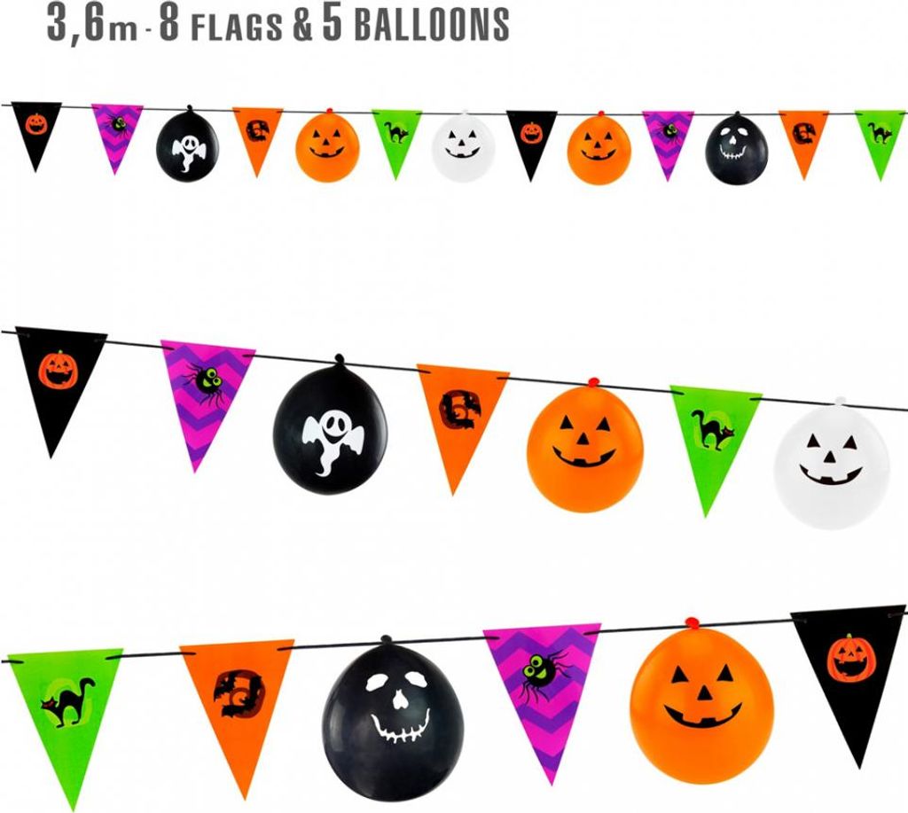 Bunte Halloween Girlande mit Flaggen & Luftballons