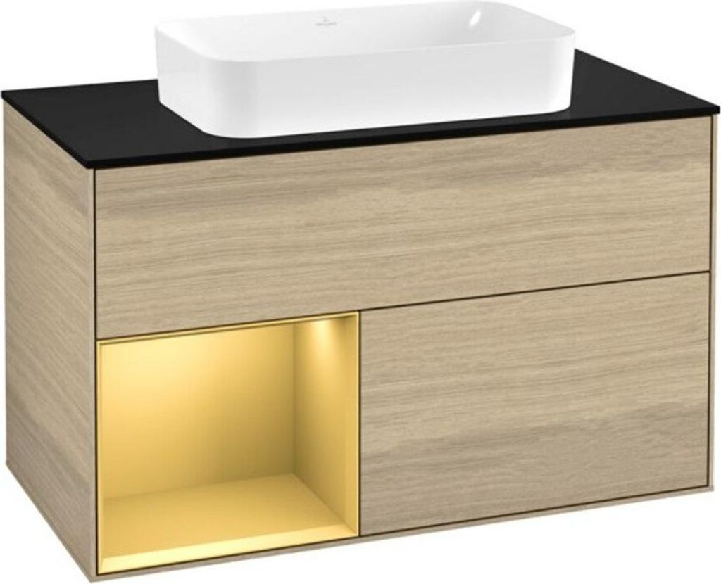 V&B Waschtischunterschrank Wandbeleuchtung Finion 100, Pl bla m, Reg li gol m, Oa ven
