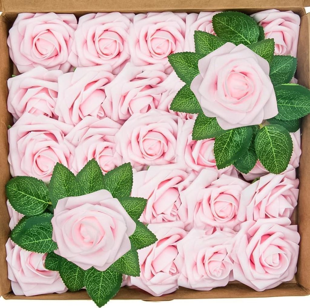 BELLE VOUS 50 STK Künstliche Rosen Rosa Schaumrosen mit Stiel – 18 cm Echt Aussehende Kunstrosen Kunstblumen Rose Rosenköpfe als Blumendeko, Pa...
